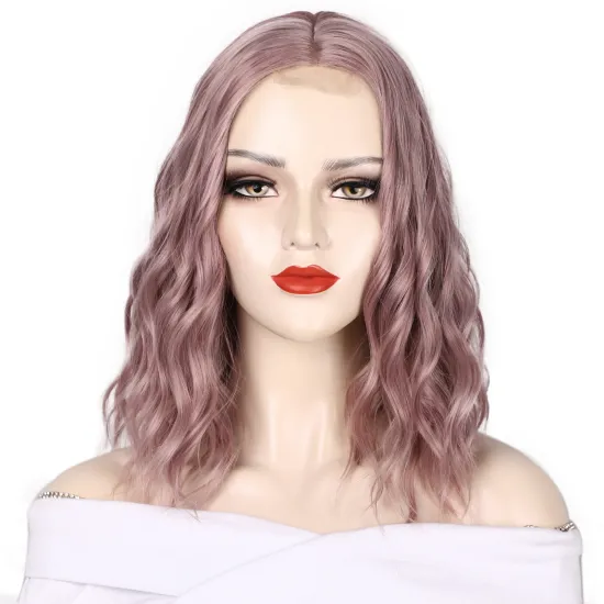 Cheapest High Quality Soft Wholesale Lace Front Short Bob Cut Water Wave Curly Women Cosplay Synthetic Hair Wig