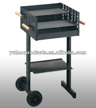 Trolley Professional BBQ Table with Double Cooking Grids,wheel BBQ