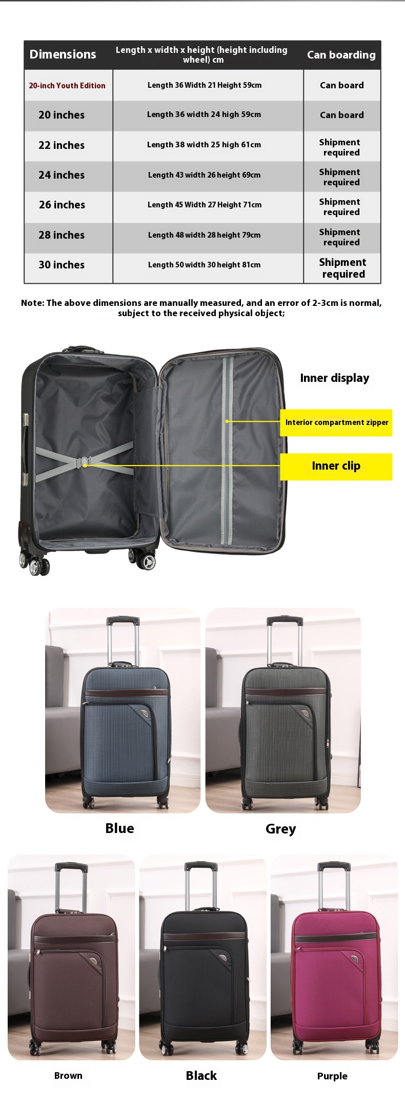 Oxford Cloth Zipper Universal Trolley Bag