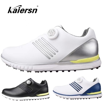 New Men's Waterproof Leather Golf Shoes with Knobs, Buckles, and Spikes for Non-Slip Performance