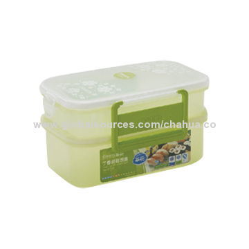 Double lunch box with transparent lid, 1290ml volume, two colors available