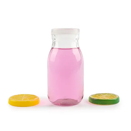 clear 200ml glass milk bottle with plastic cap