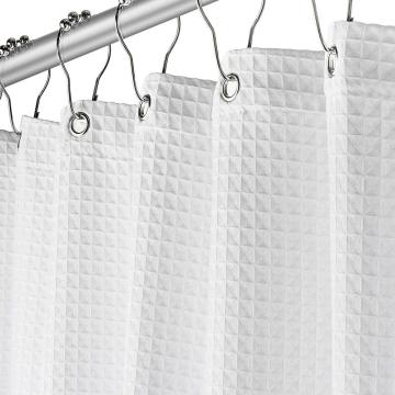 Ready Made Hotel Bathroom Waterproof Shower Curtain White Mildew Resistant Matt Waffle Polyester Shower Curtains with Loops