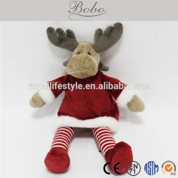 Classic plush stuffed reindeer toy in Santa suit for Christmas gift
