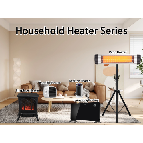2000W Black Glass Panel Heater with Metal Shell, Electronic Control, Moveable Wheel, and Power-Off Reset Thermostat