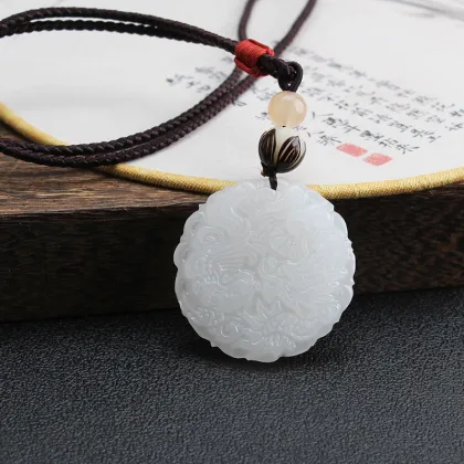 Vintage Style Jade Buddha Dragon Phoenix Pendant Necklace for Women