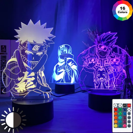 Anime Naruto Uzumaki Led Night Light Team 7 Sasuke Kakashi Hatake Kids Bedroom Nightlight Itachi Uchiha 3d Lamp Child Xmas Gift