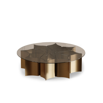 Mesa de café de oro rosa posmoderna marrón con tapa de vidrio templado