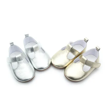 Wholesale Baby Silver Genuine Leather T-Bar Shoes Children Casual Shoes