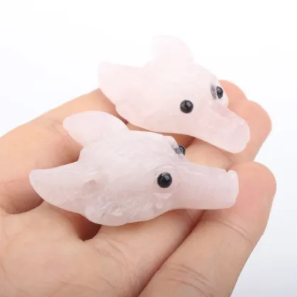 Natural Wolf Head Rose Quartz Amethyst Crystal Pendant