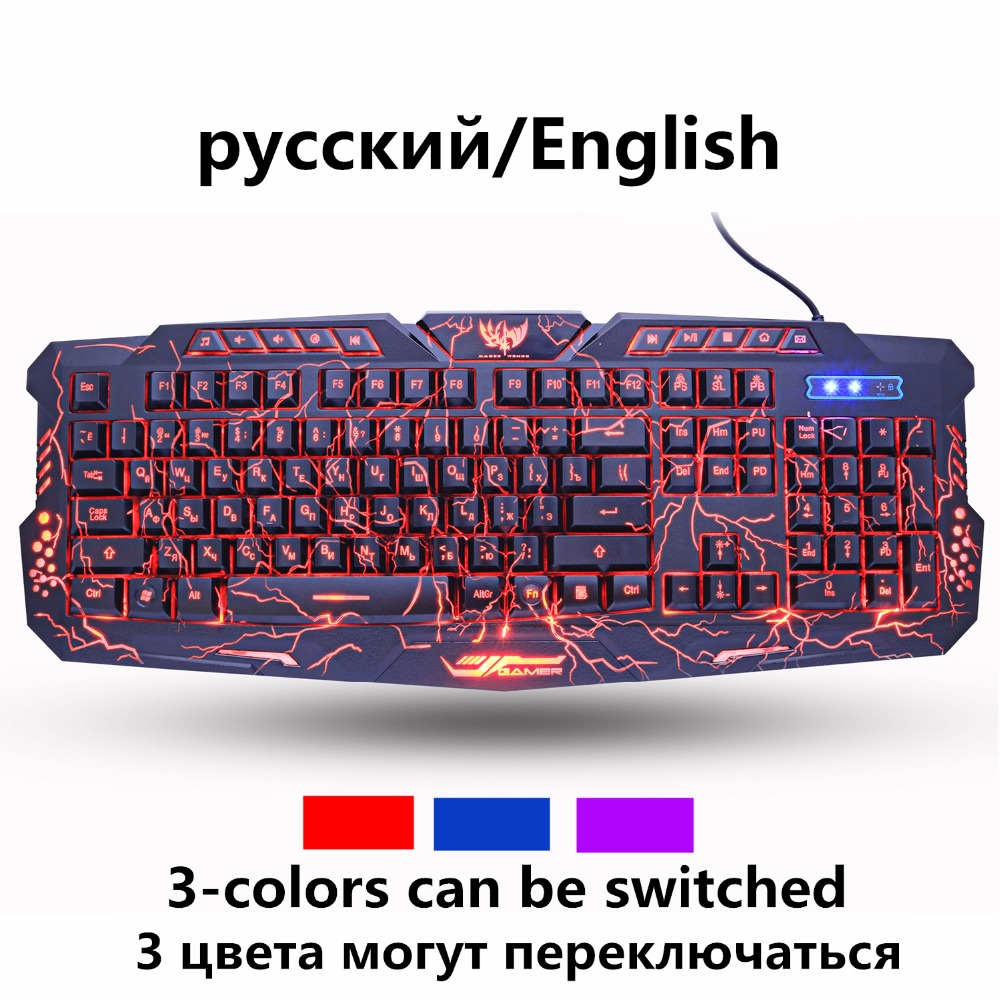 ZUOYA Russian English Gaming Keyboard Crack 3-Color Breathing Backlit USB Wired Colorful Waterproof Game Keyboard For Laptop PC