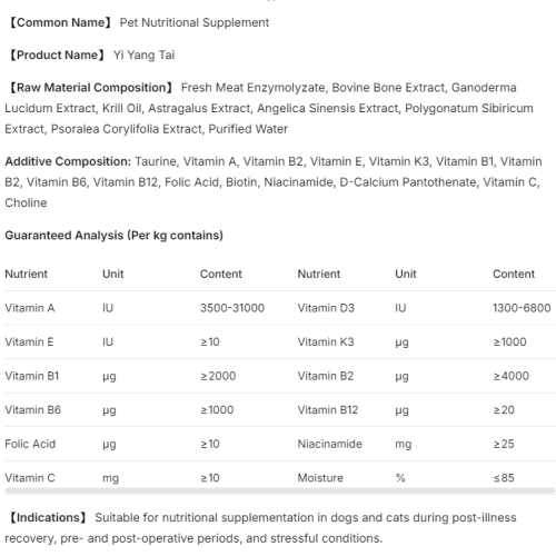 Tônico para animais de estimação debilitados