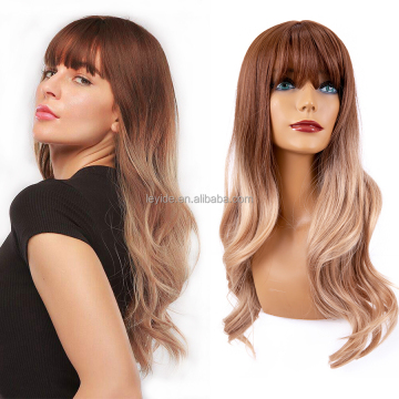 Wholesale High Quality Synthetic Long Wavy Ombre Brown Wig For Women Cosplay Heat Resistant Fiber Curly Colorful Wig