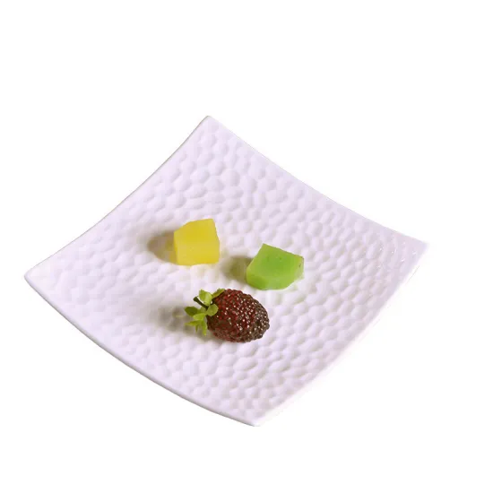 Wholesale Custom Logo Pure White Bone China Dinner Plates: Simple Embossed Square Design for Home Use