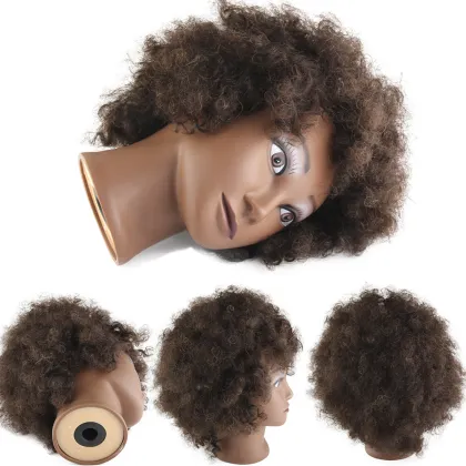 AliLeader Professional 100% Human Hair Hairdressing Training Head Barber Afro Training Mannequin Doll Head with Natural Hair