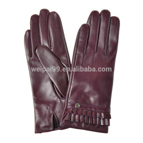 Top grade purple beatuiful lace simple ladies sheepskin leather gloves SL-EW114