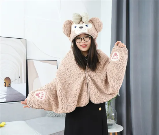 Cute Extra Large Animal Sherpa Wearable Thicken Hoodie Blanket with hat for baby kids