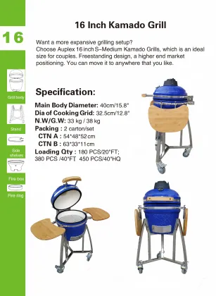 16 Inch Ceramic Charcoal Grill for Outdoor Kitchen - Joe Kamado Barbecue