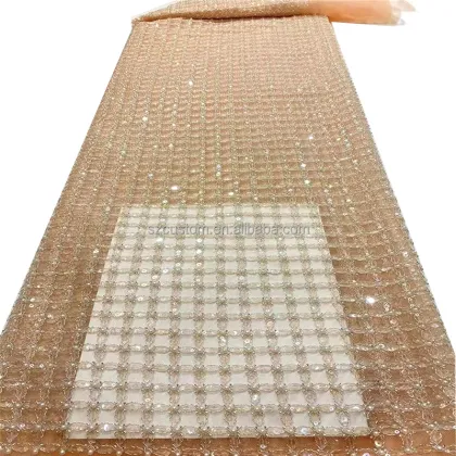 Handmade Sequin Embroidered Bridal Bead Net African Lace Fabric