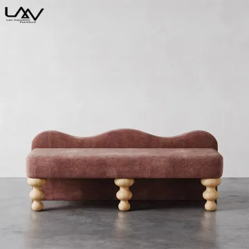 French Vintage Style Luxury Hotel Bedroom Furniture: Pink Bench & Wooden Sofa