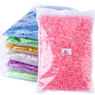 QIAO Wholesale Half Round Pearl Transparent Base AB Color Glitter Resin Flatback Beads for Clothing & Crafts