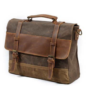 Vintage Leather Canvas Briefcases For Men Work Bag