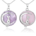 Chakra de pierres précieuses rondes naturelles pendentif en cristal de guérison bijoux en argent chat pour femmes filles