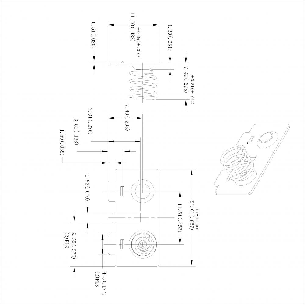 5214 Battery Contact Spring Solid Button Multiple 2Cell