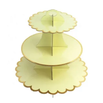 Yellow Cardboard 3 Tier Cupcake Display Stand for Birthday Wedding Party