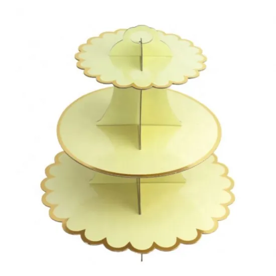 Yellow Cardboard 3 Tier Cupcake Display Stand for Birthday Wedding Party