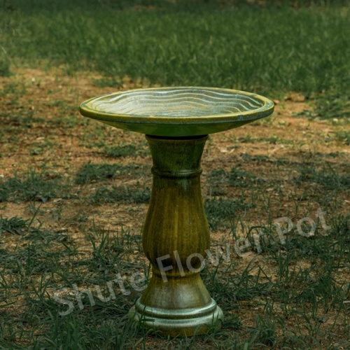 Green Glazed Ceramic Pedestal Bird Bath Top