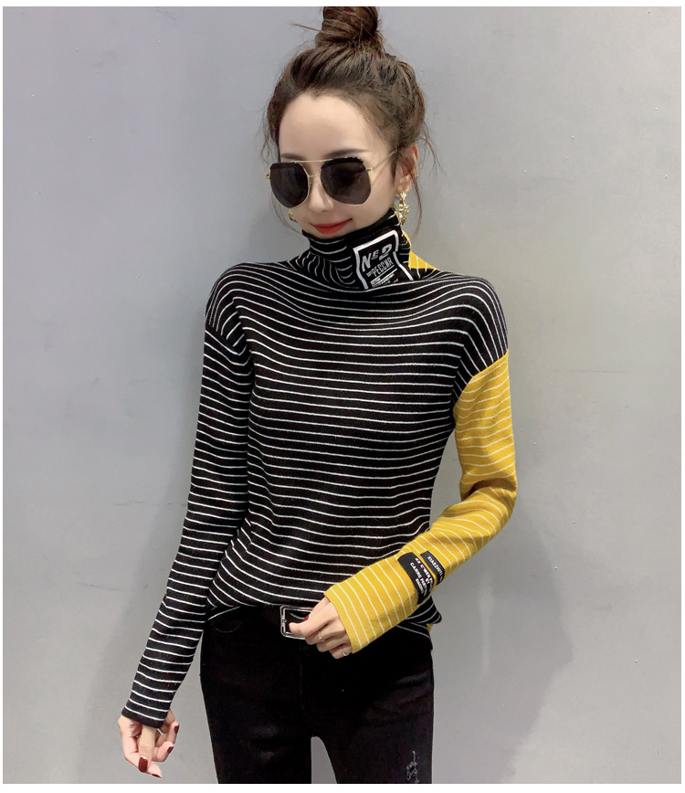 Striped jumper bottoming shirt female