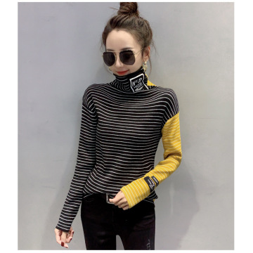 Striped jumper bottoming shirt female