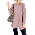 Women's Casual Crew Neck Side Split Pullover Sweater