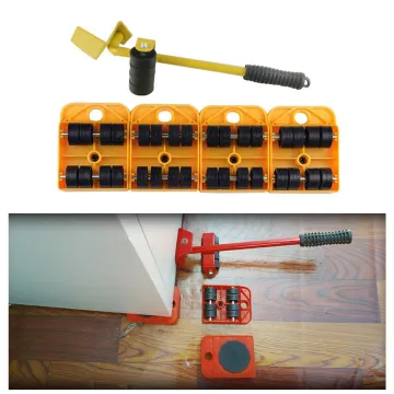 5 in 1 Crowbar Furniture Transport Roller Set Cabinet Removal Lifting Moving Tool Move Heavy Furniture House Household Tool Set