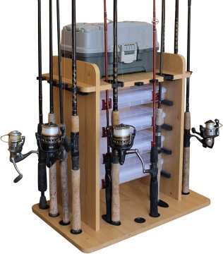 Amazon Factory Outlet: Wooden Fishing Rod Stand Display Storage Holders Racks for 14 Fishing Rods