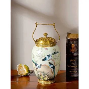 Ceramic Luxury Porcelain Jars with Lids: High Temperature Bird and Flower Design