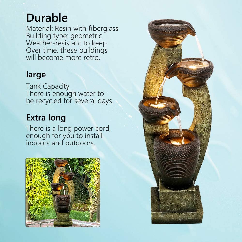 4 Crocks Fountains de jardin extérieur avec lumière LED