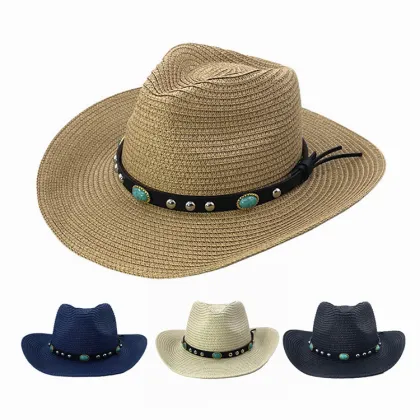 Men's Fashion Black Sunscreen Panama Hats - Straw Cowboy Hat