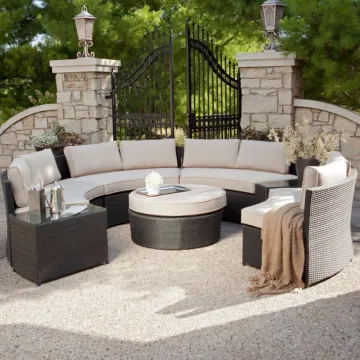 Curved Rattan Sofa Bed Lounge Furniture for Outdoor Use