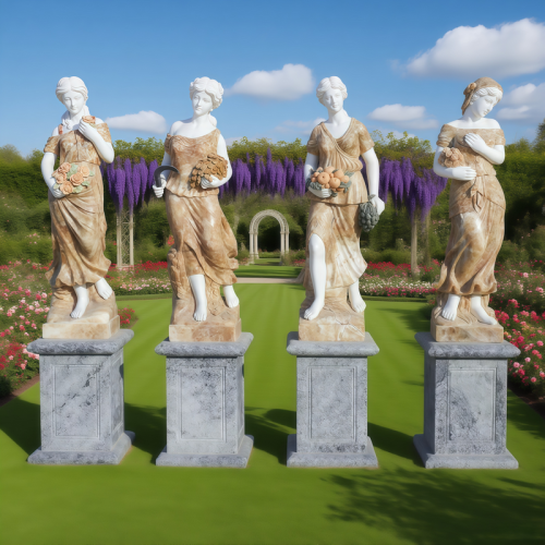 Antique Goddess Stone Sculptures with Fruit Elegant Decor