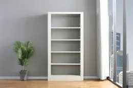 White 5 Tier Library Bookcase Metal Bookshelf