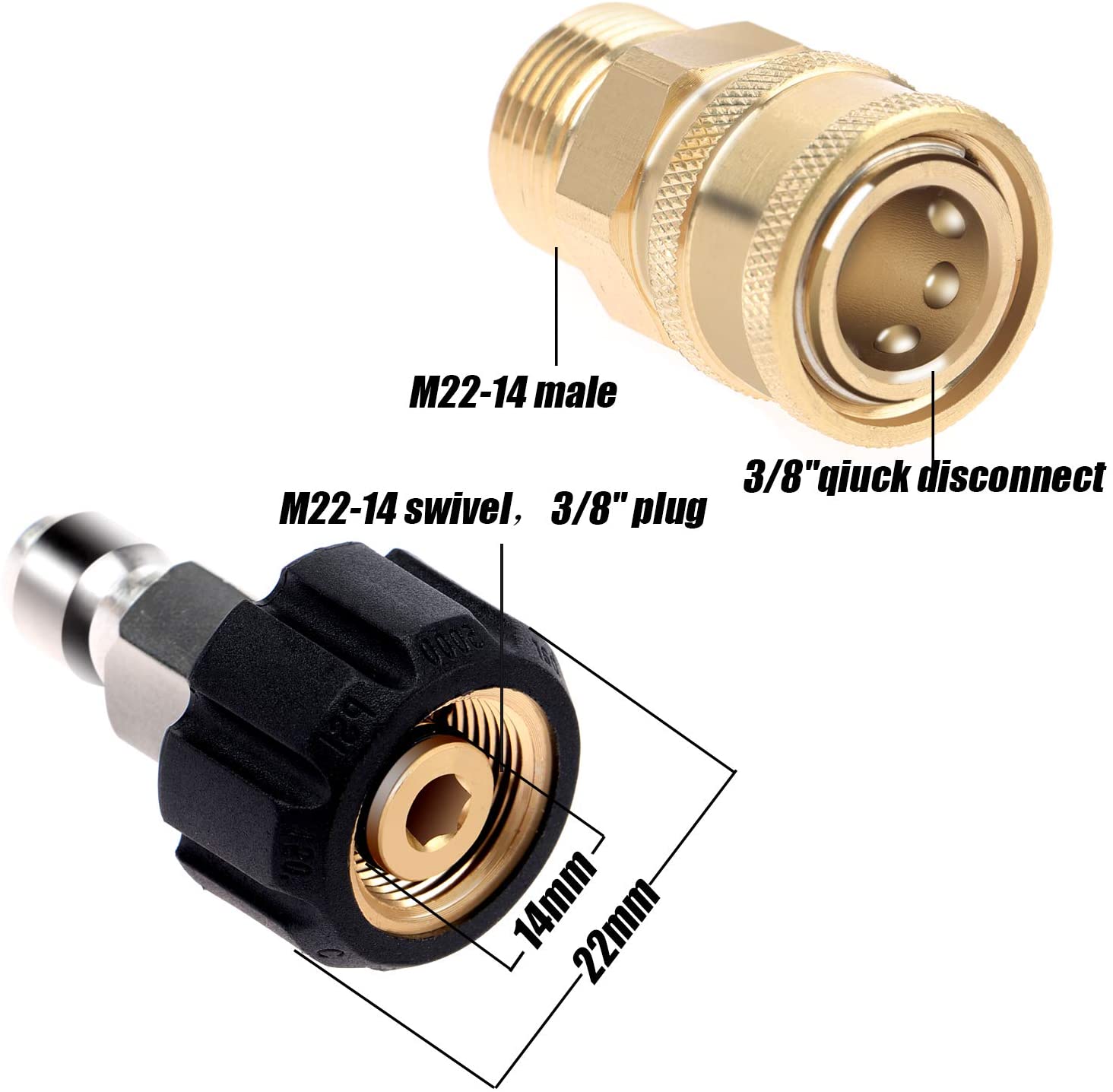 Adaptador de arruela de pressão Conjunto de 3/8 polegadas Kit de conexão rápida, métrica m22-14 mm 1/4 plugue rápido