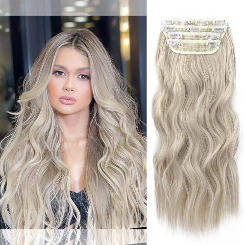 Alileader Natural Synthetic Blonde 20 inch 11 Clips In Hairpiece Body Wave Clip In Synthetic Hair Extension