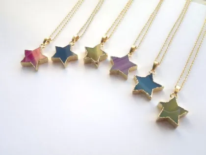Agate Star Necklace ,Agate Necklace, Agate Jewelry ,Star Jewelry ,Pink/Blue Star Necklace