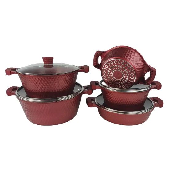 High Quality Die Cast Aluminium Non-Stick Cookware Set - 10 Pcs Marble Small Diamond Design