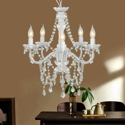Multi Light White Candle Style Traditional Chandelier 52"W Acrylic Crystal Dining Room Chandelier