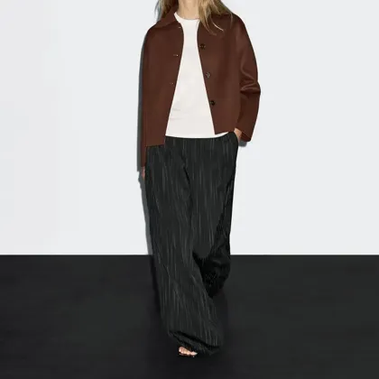 Women's retro elegant versatile flip collar short woolen coat