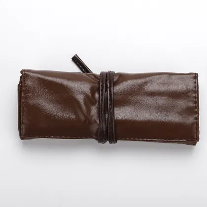 Brown pu bag with 7 makeup brushes