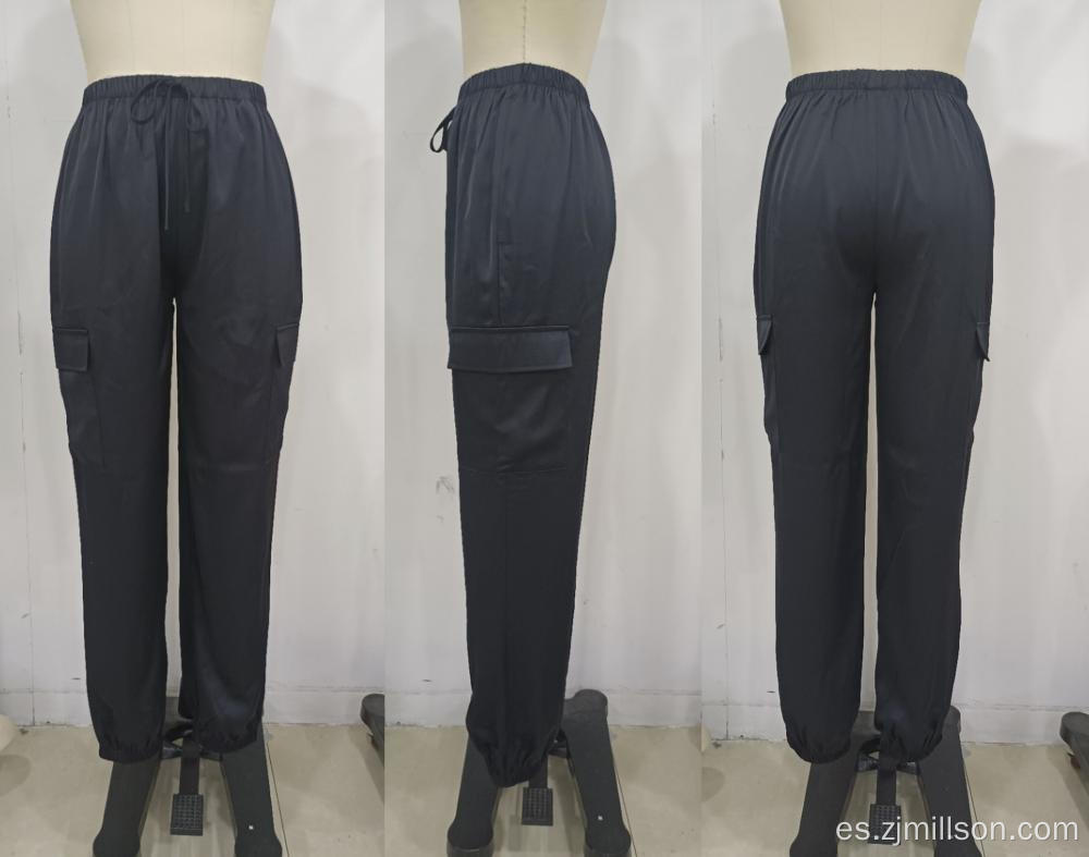 Pantalones de carga de la cintura elástica casual de la mujer